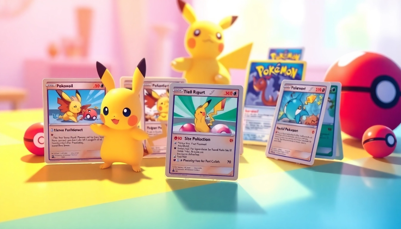 Discover a vibrant selection of Pokemon cards India, beautifully displayed on a colorful tabletop, inspiring collectors.