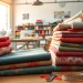 Verken canvasstoffen met verschillende kleuren en texturen in een atelier.