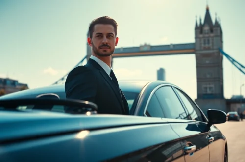 Experience the elegance of london chauffeur services in a luxury vehicle against the London skyline.