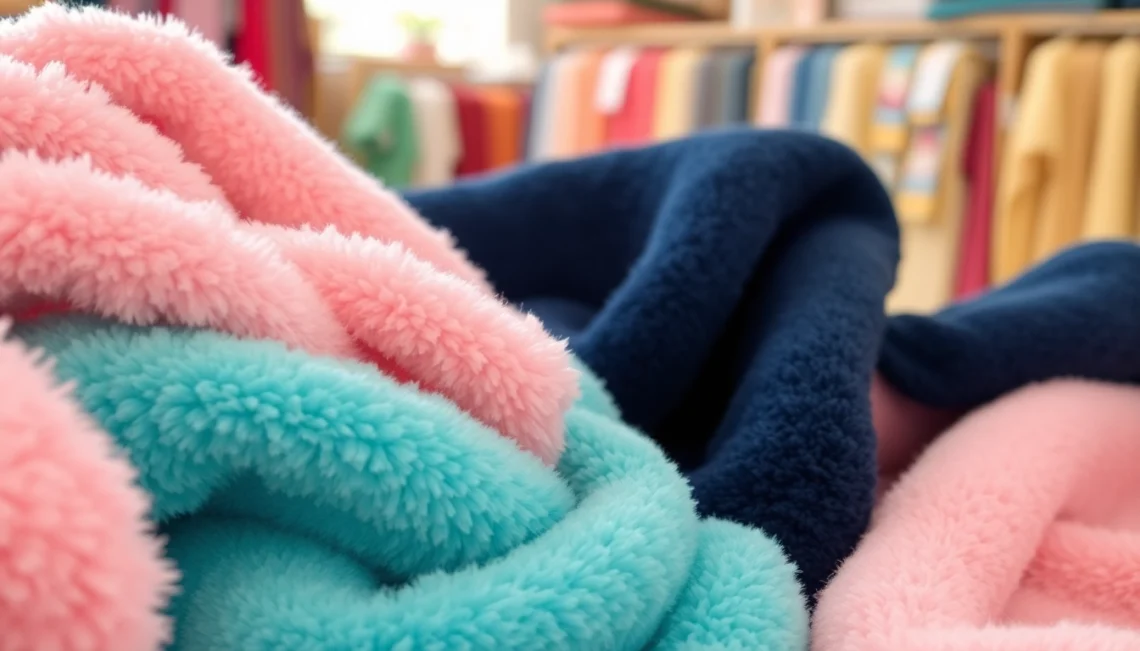 Fleece stoffen in verschillende kleuren en texturen tonen warmte en comfort.