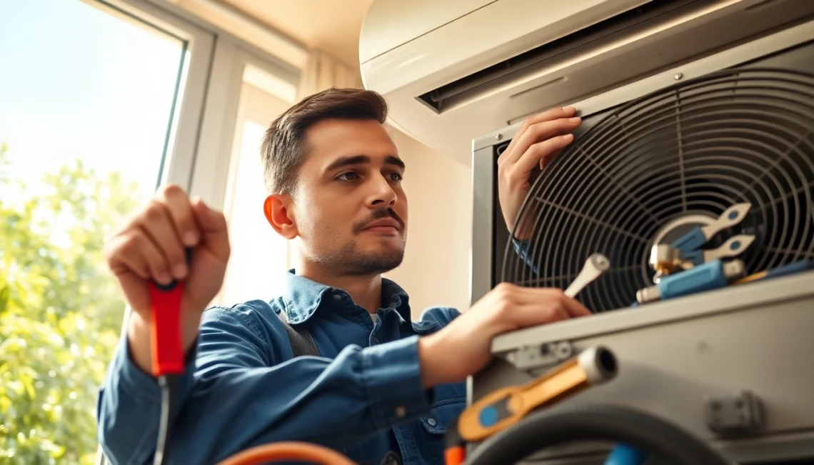 Providing ac repair phoenix az solutions with professional HVAC technician at work in a home.