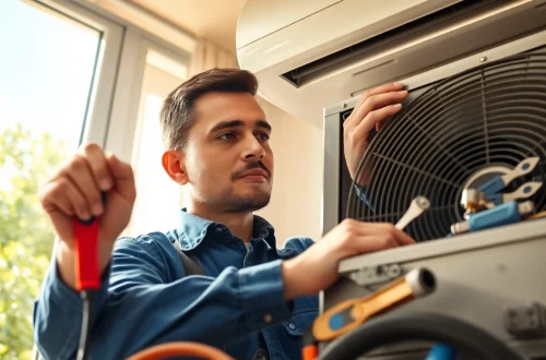 Providing ac repair phoenix az solutions with professional HVAC technician at work in a home.