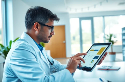 Doctors efficiently utilizing eprescribing software for doctors in a modern medical setting.